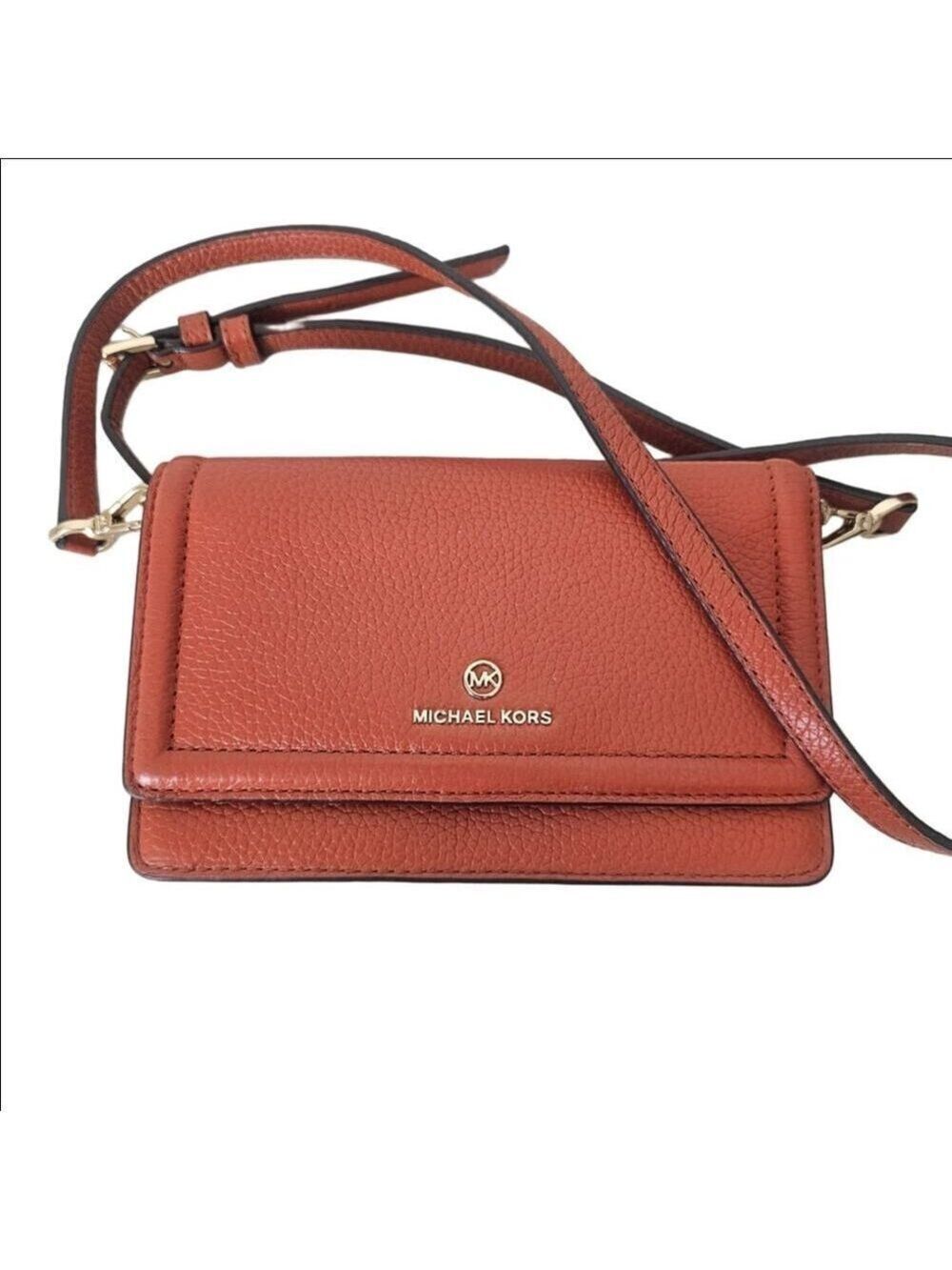 Michael Kors Orange Leather Jet Set Charm Small Phone Crossbody Bag
